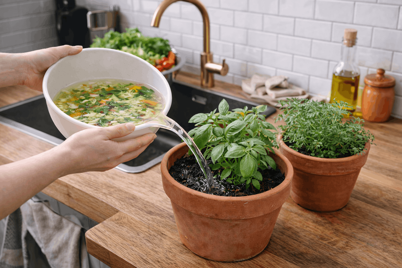 Récupérer l’eau de rinçage pour arroser les plantes